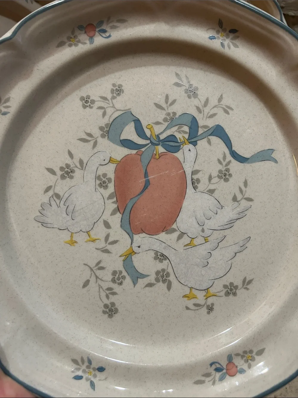 (4) INTERNATIONAL CHINA “Marmalade” Fruit Floral Duck Stoneware Dinner Plates